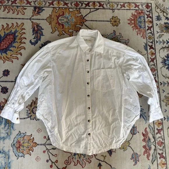 Free People Happy Hour Solid Poplin Top in White Button Down Shirt XS - Picture 4 of 10